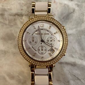 Michael Kors Women's Gold and White Watch- Parker 6119